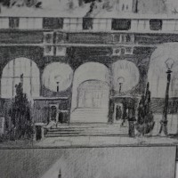 1929 sketch of front entrance of school