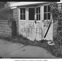 Graffiti on Japanese American home, Seattle, 1945